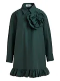 Essentiel Antwerp flower-embellished ruffled-hem mini dress - Green