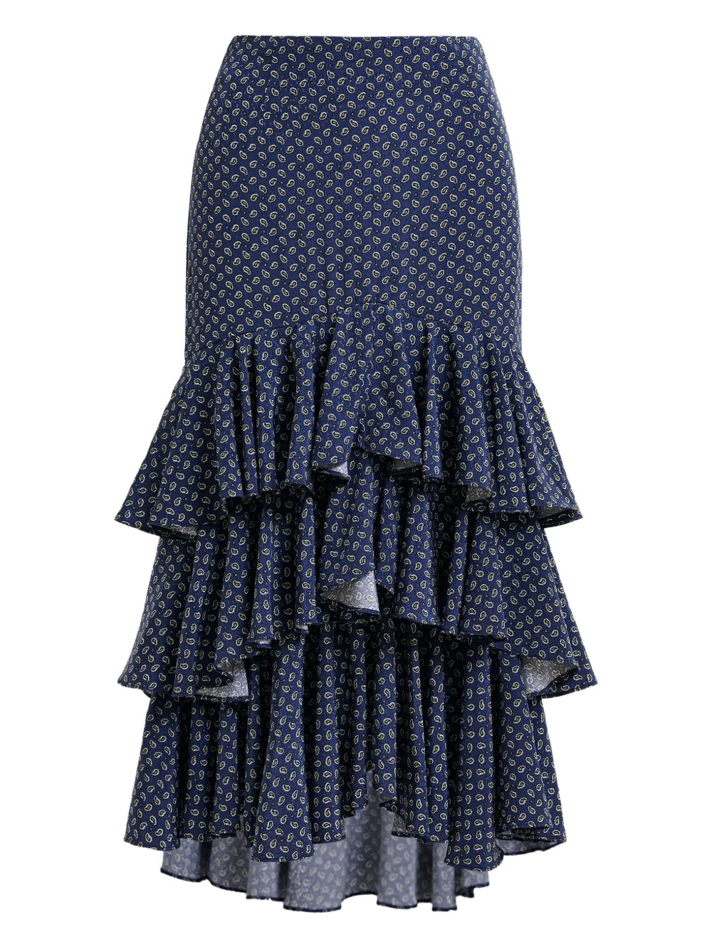 Essentiel Antwerp Paisley-print Tiered Ruffle Skirt In Blue
