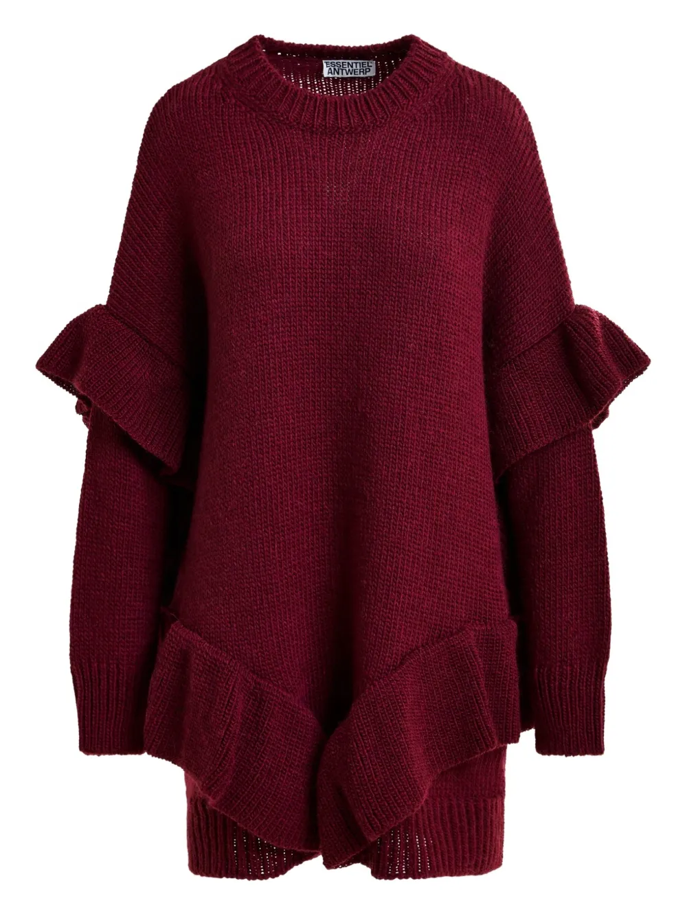 Essentiel Antwerp Ruffled-details Knit Mini Dress In Red