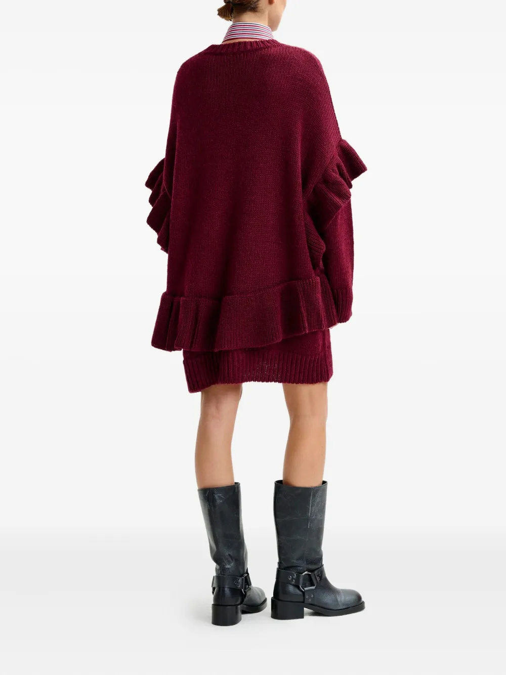 Essentiel Antwerp Ruffled-details Knit Mini Dress In Red