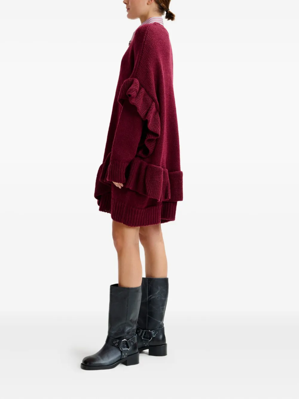 Essentiel Antwerp Ruffled-details Knit Mini Dress In Red