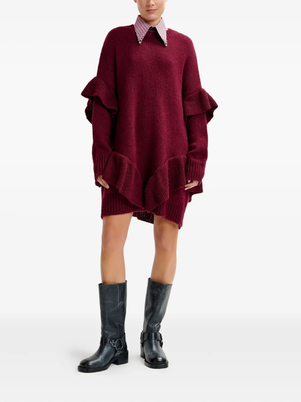 Essentiel Antwerp Gebreide mini-jurk met ruches - Rood