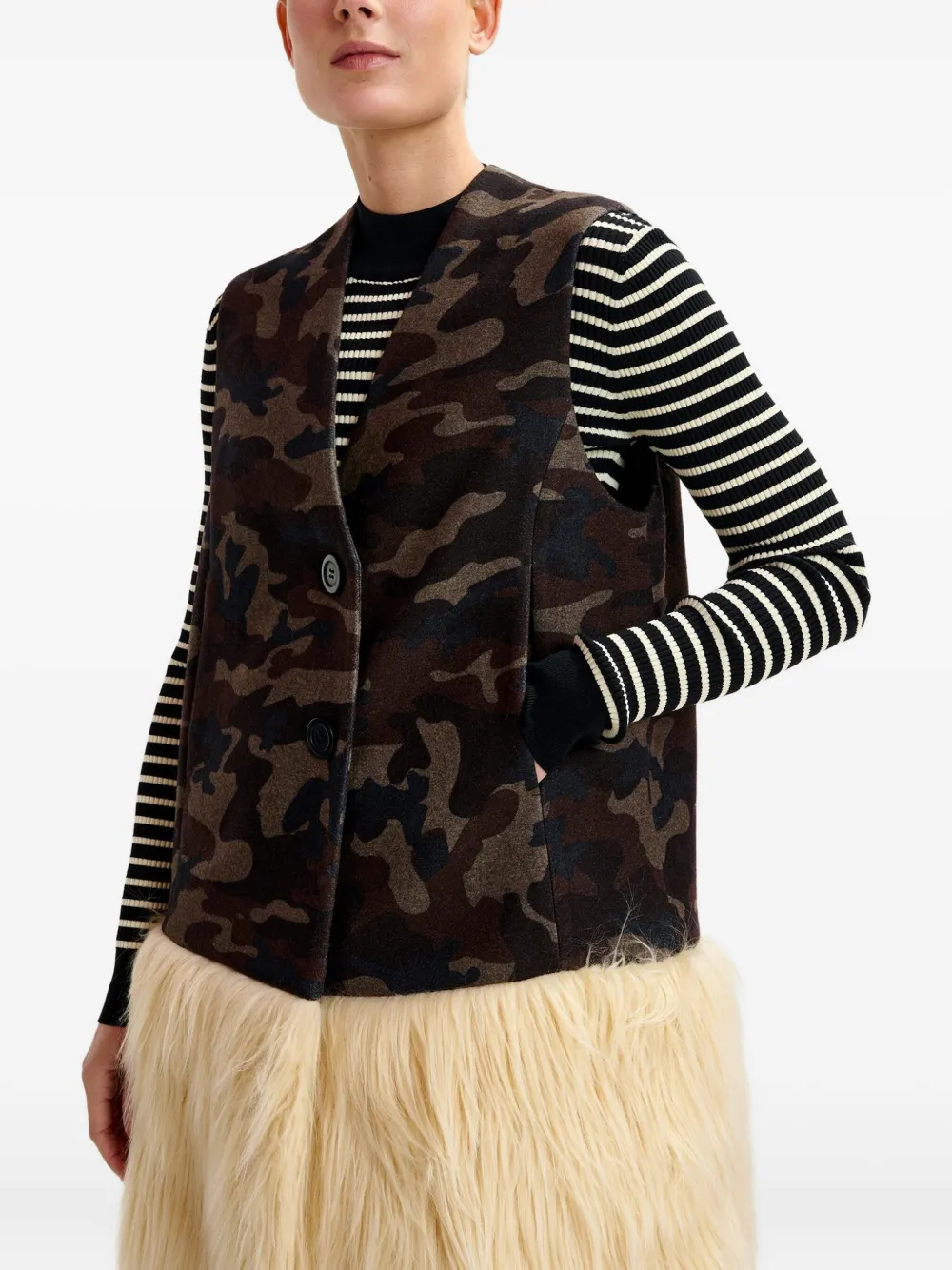 Essentiel Antwerp Camouflage-print Faux-fur Jacket In Multi