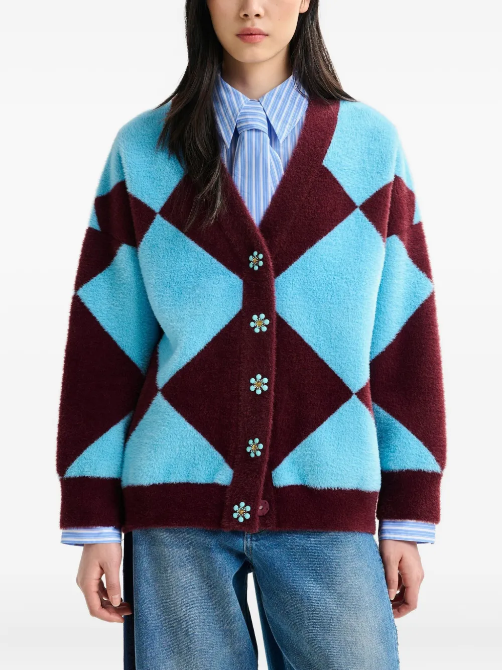 Essentiel Antwerp Diamond-pattern Cardigan In Blue