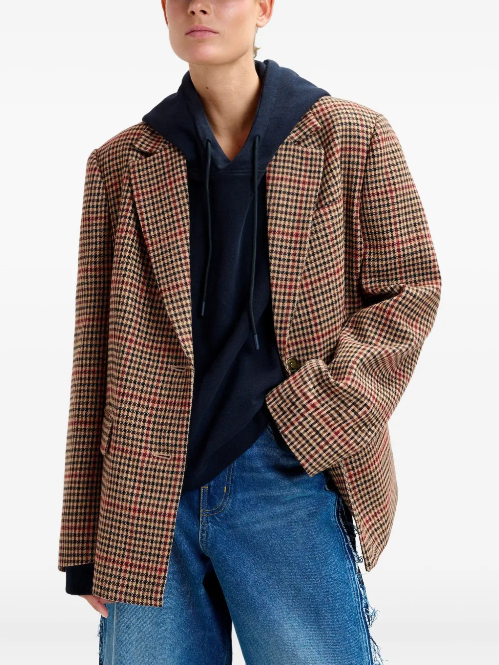 Essentiel Antwerp Check-pattern Single-breasted Blazer In Brown