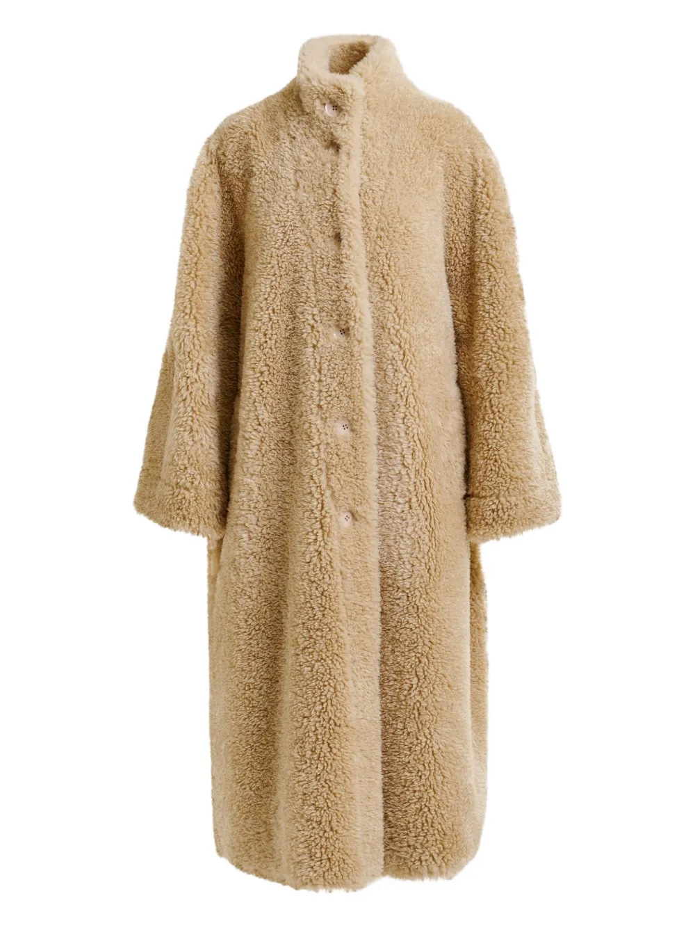 Essentiel Antwerp Ispot Stand-up Collar Faux-shearling Coat In Brown