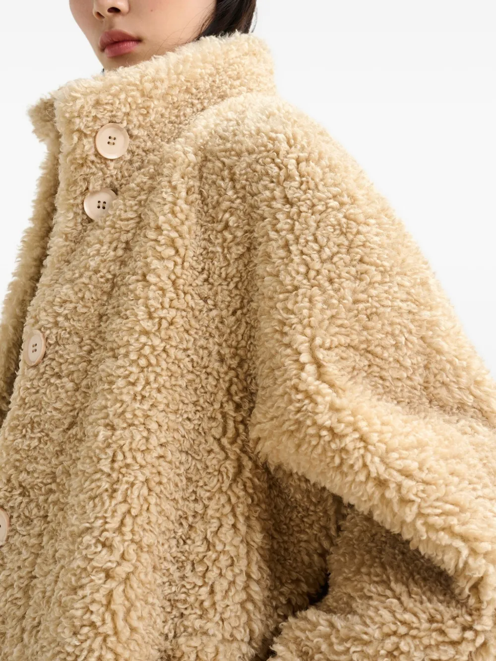 Essentiel Antwerp Ispot Stand-up Collar Faux-shearling Coat In Brown