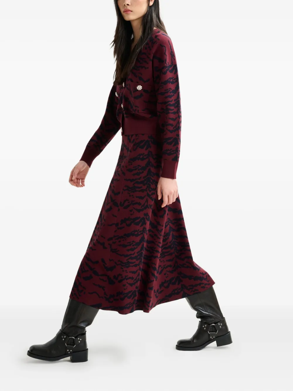 Essentiel Antwerp Icali Tiger-print Cardigan In Red