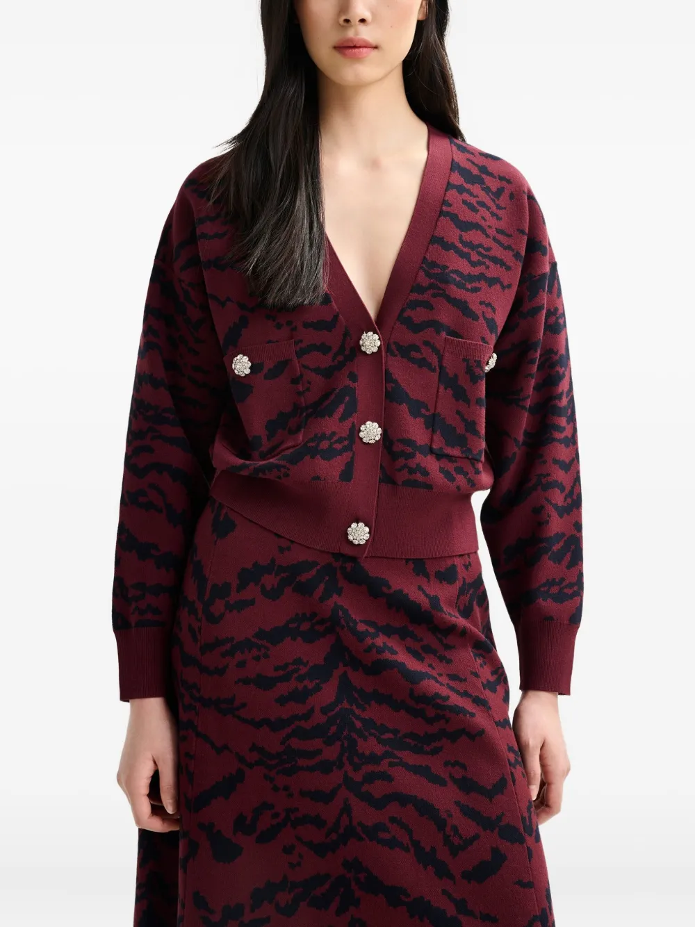 Essentiel Antwerp Icali Tiger-print Cardigan In Red