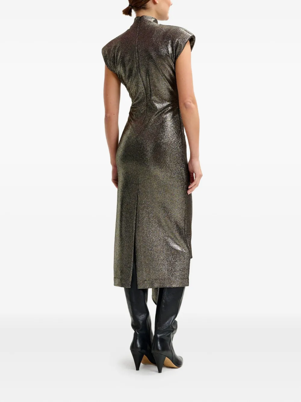 Essentiel Antwerp Lurex Mock-neck Midi Dress In Gray
