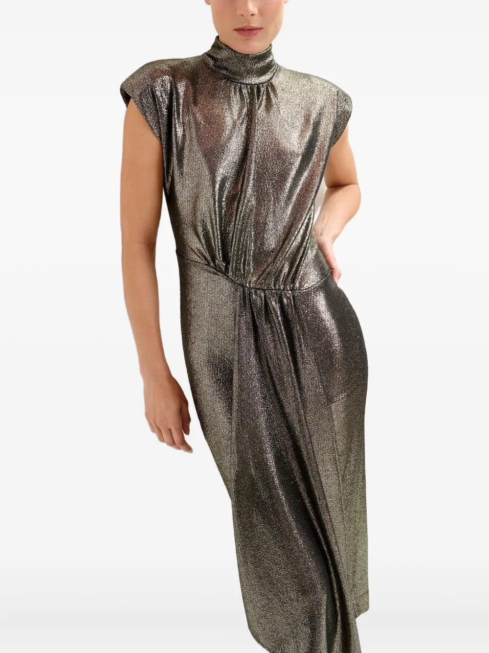 Essentiel Antwerp Lurex Mock-neck Midi Dress In Gray
