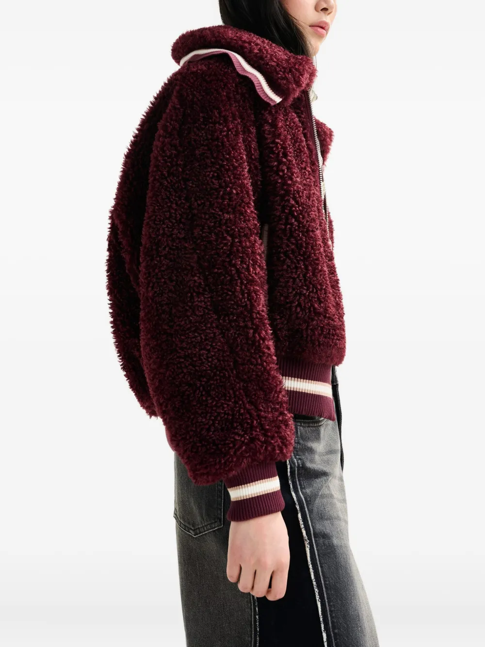 Essentiel Antwerp Faux-fur Zip-up Jacket In Burgundy