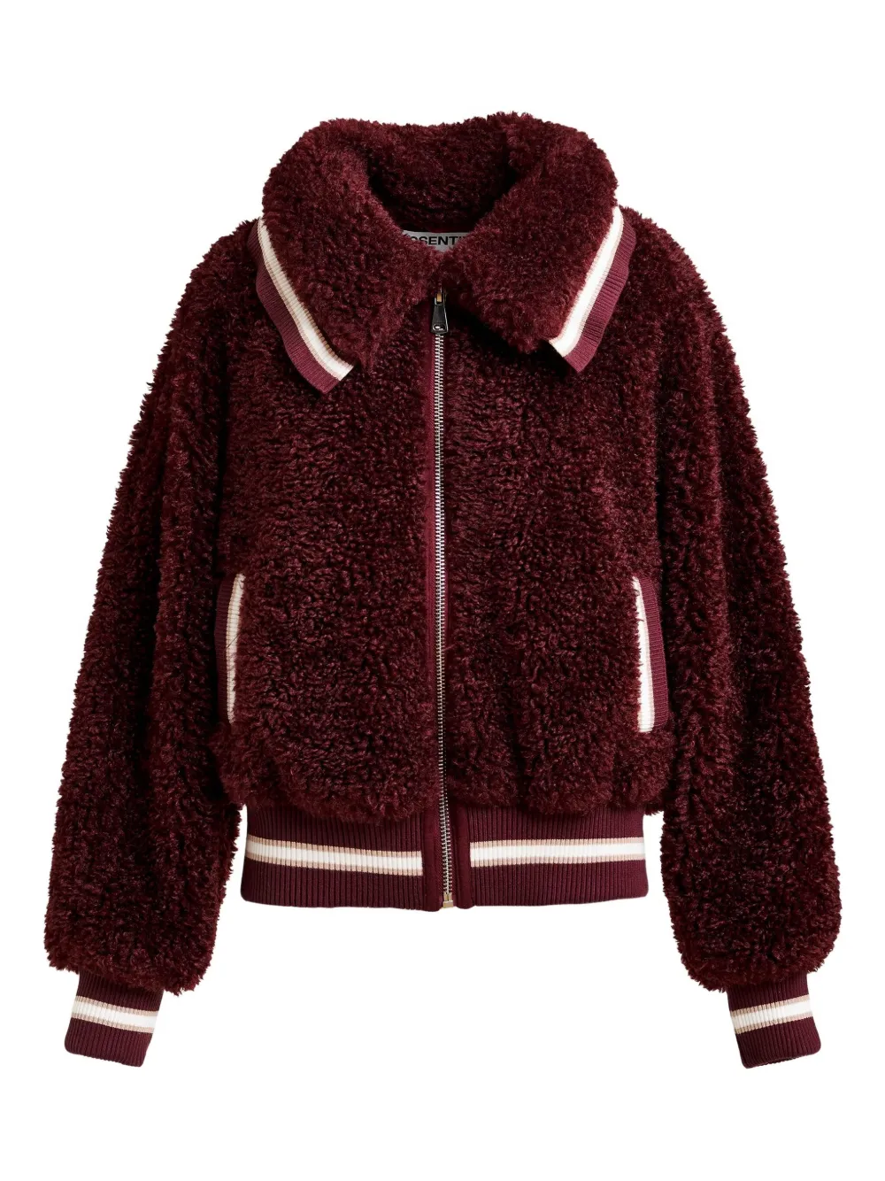 Essentiel Antwerp Faux-fur Zip-up Jacket In Burgundy