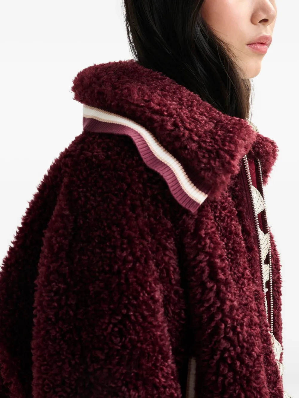 Essentiel Antwerp Faux-fur Zip-up Jacket In Burgundy