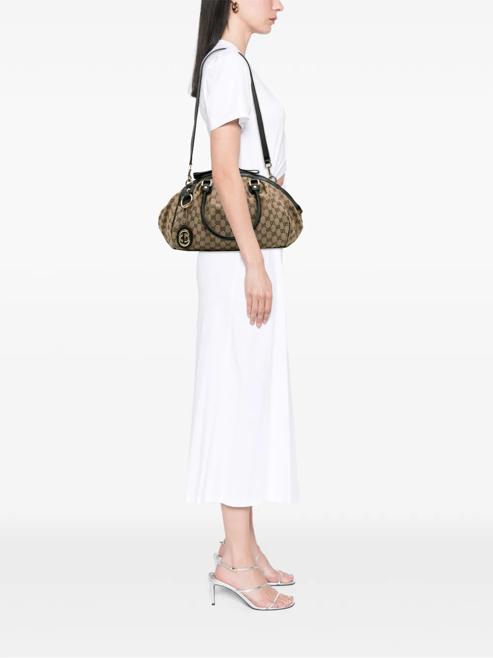 Pre-owned Gucci 2016-2025 Gg Canvas Sukey Satchel In Brown