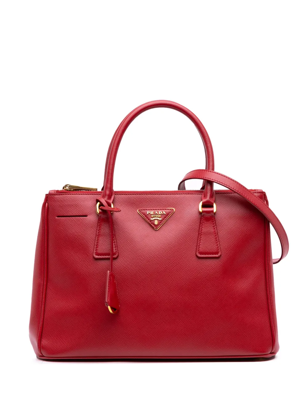 Prada Pre-Owned 2000-2025 スモール サフィアーノルクス ガレリア ダブルジップ サッチェルバッグ - レッド Prada Pre-Owned 2000-2025 スモール サフィアーノルクス ガレリア ダブルジップ サッチェルバッグ - レッド