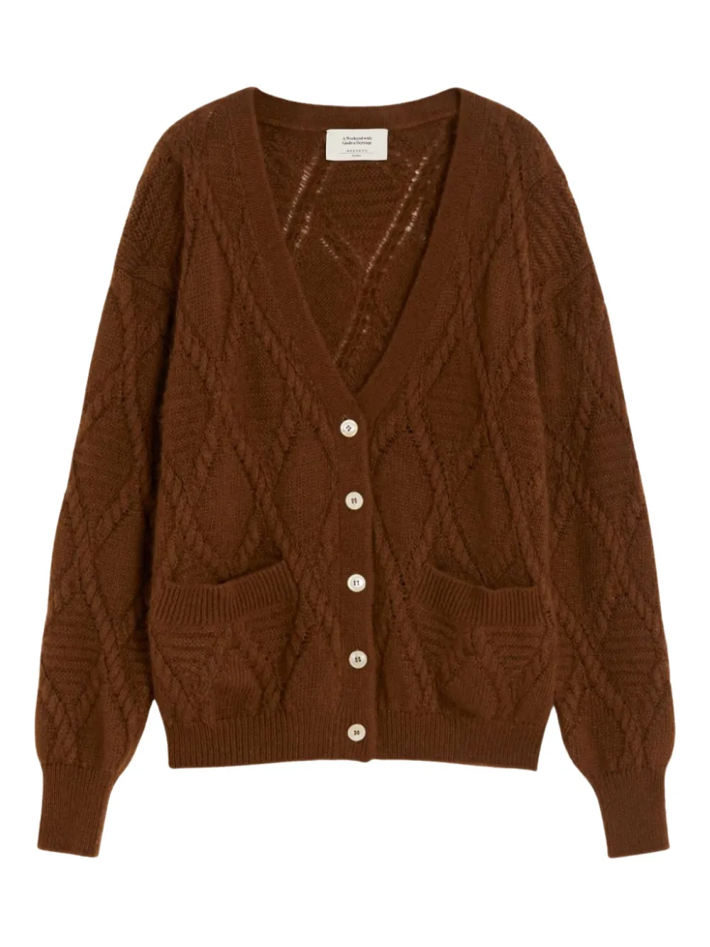 Weekend Max Mara diamond-pattern cable-knit cardigan | Brown | Image 1