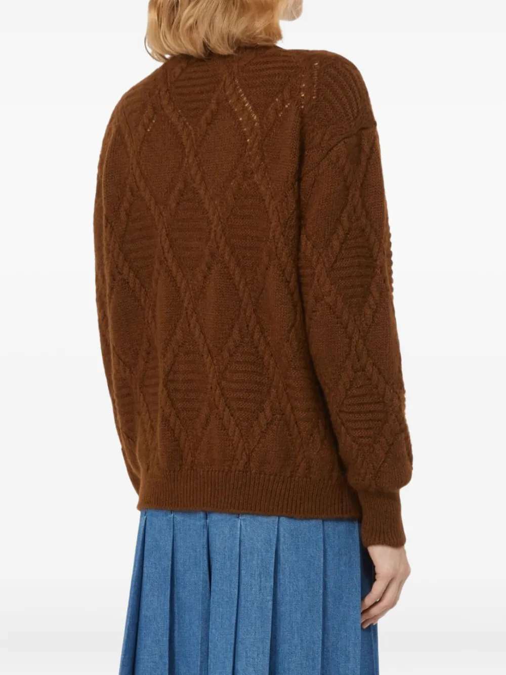 Weekend Max Mara Diamond-pattern Cable-knit Cardigan In Brown