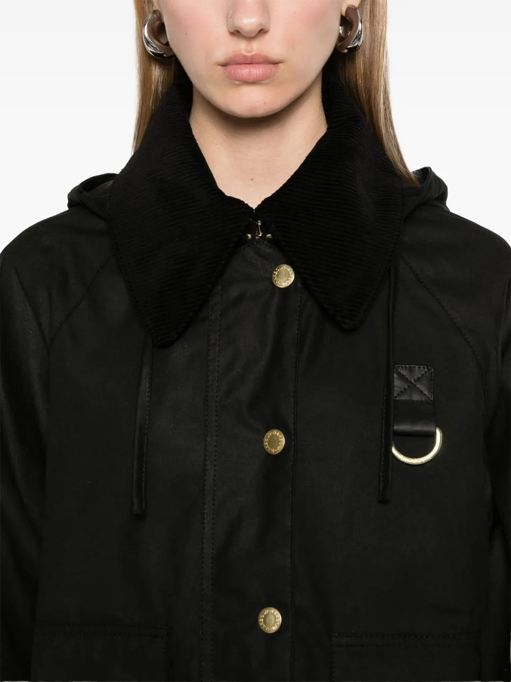 Barbour Reighton Spey Hooded Corduroy-collar Jacket In Black