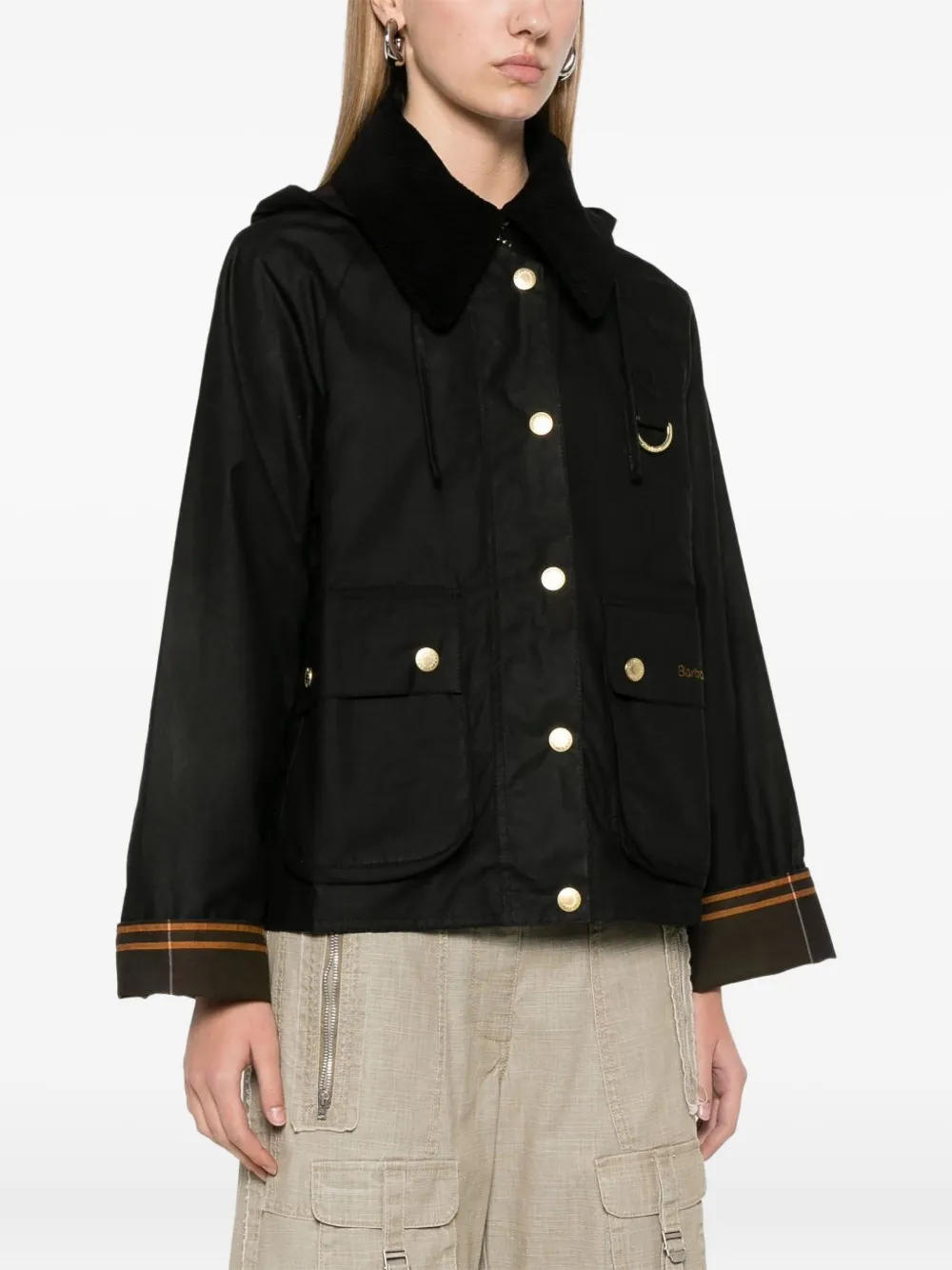 Barbour Reighton Spey Hooded Corduroy-collar Jacket In Black
