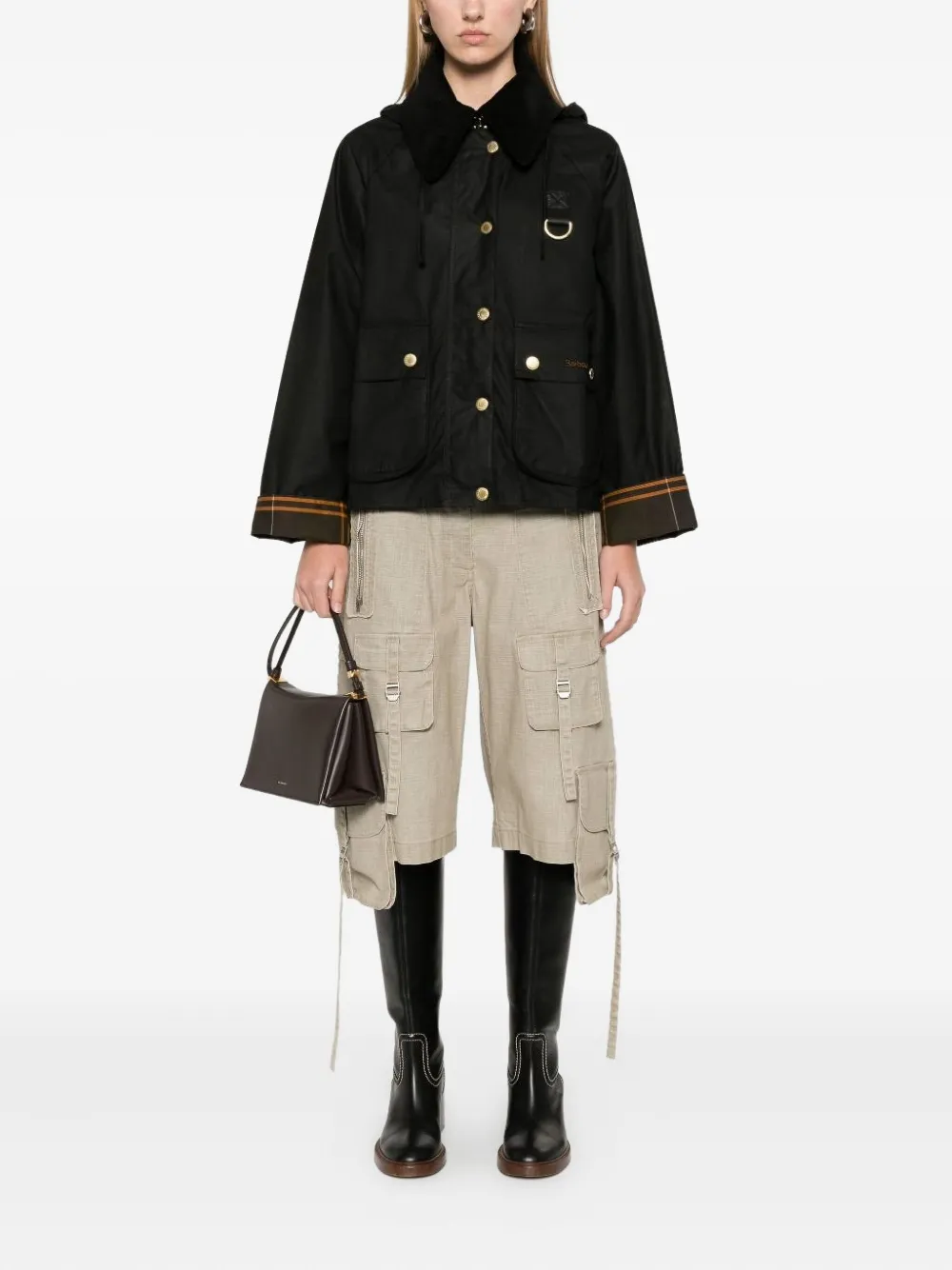 Barbour Reighton Spey Hooded Corduroy-collar Jacket In Black