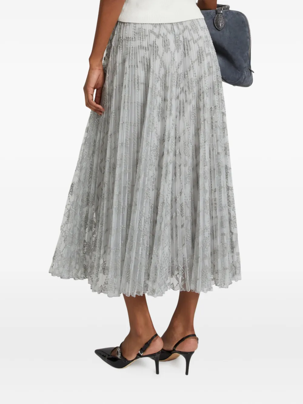 Ermanno Scervino Embroidered Pleated Skirt In Gray