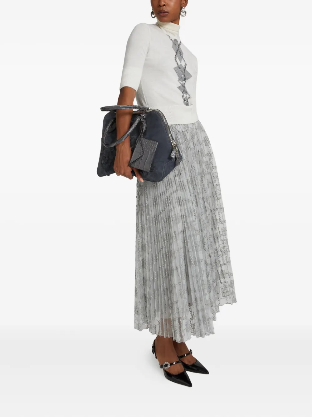 Ermanno Scervino Embroidered Pleated Skirt In Gray