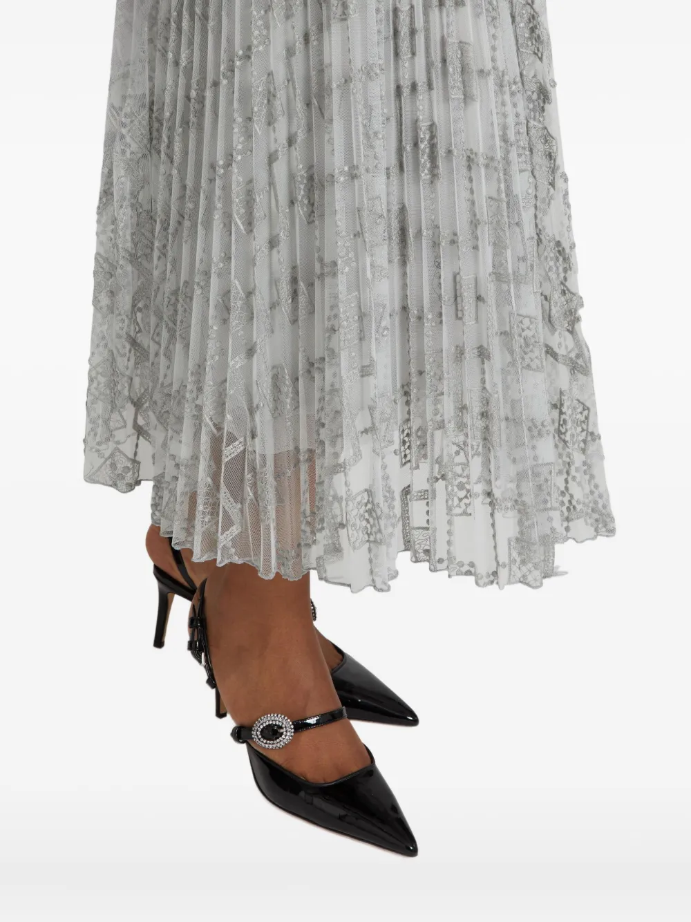 Ermanno Scervino Embroidered Pleated Skirt In Gray