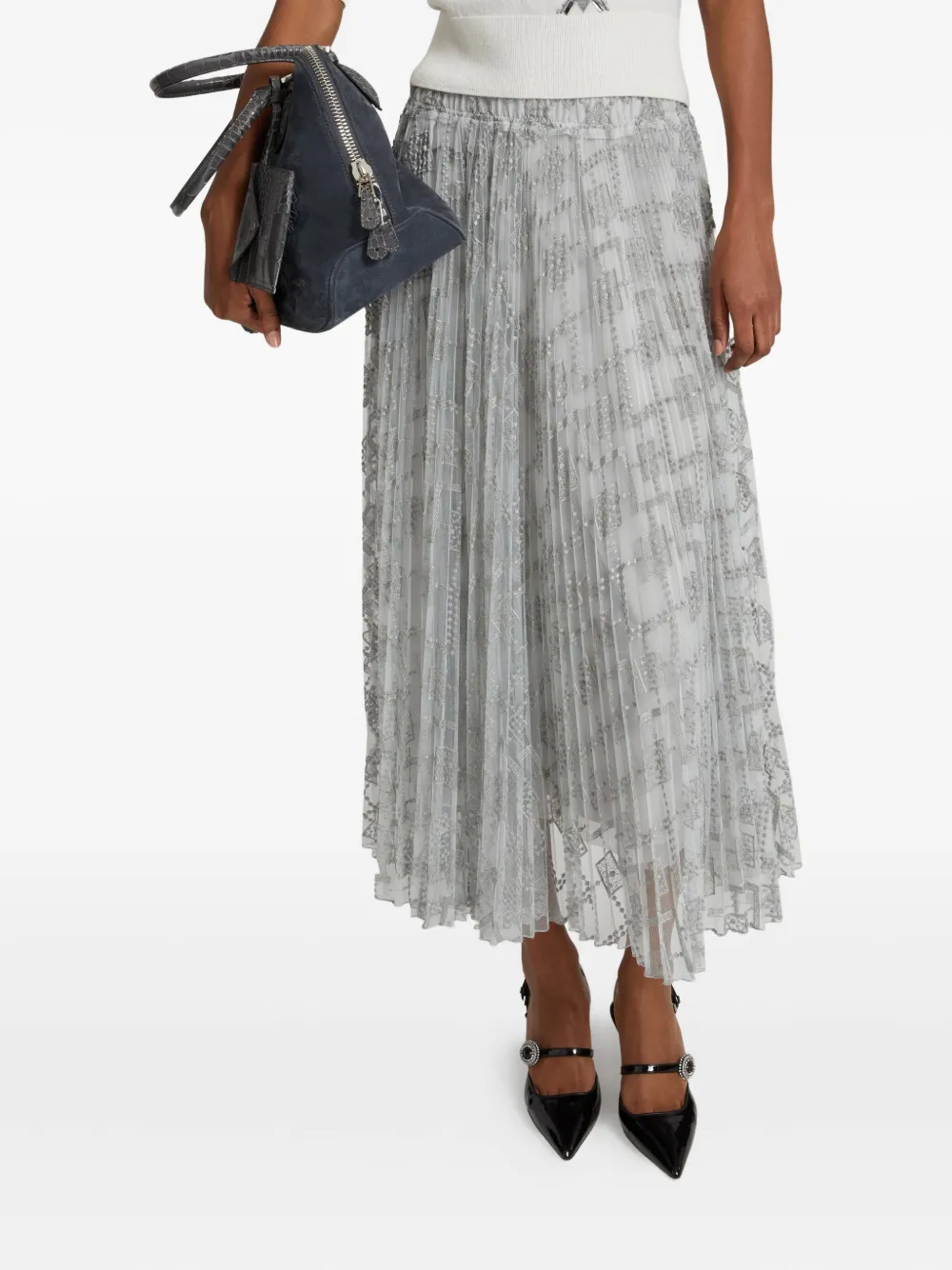 Ermanno Scervino Embroidered Pleated Skirt In Gray