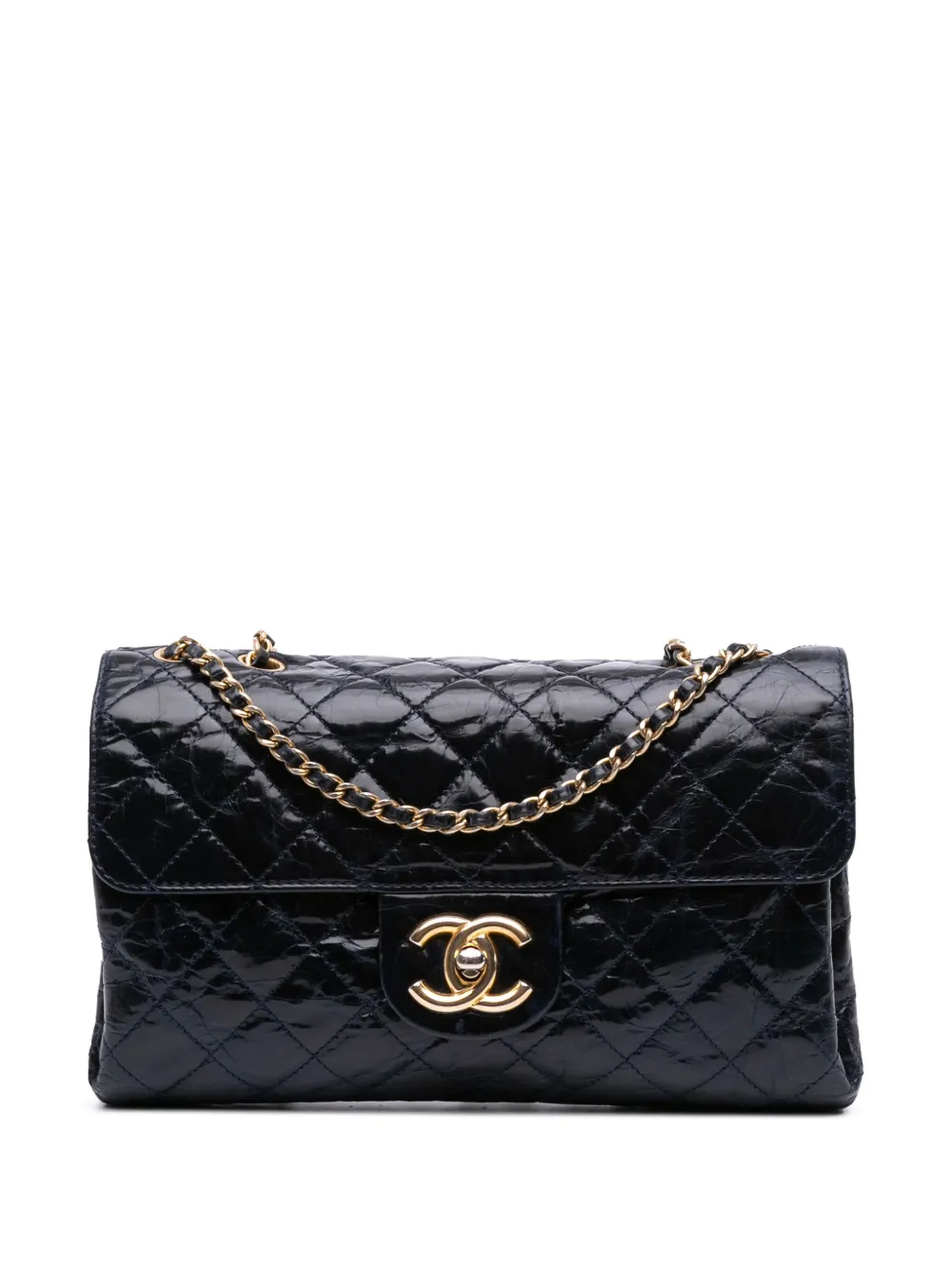 CHANEL Pre-Owned 2010-2011 ココマーク クラック グレーズ アコーディオン フラップ ショルダーバッグ - ブルー CHANEL Pre-Owned 2010-2011 ココマーク クラック グレーズ アコーディオン フラップ ショルダーバッグ - ブルー