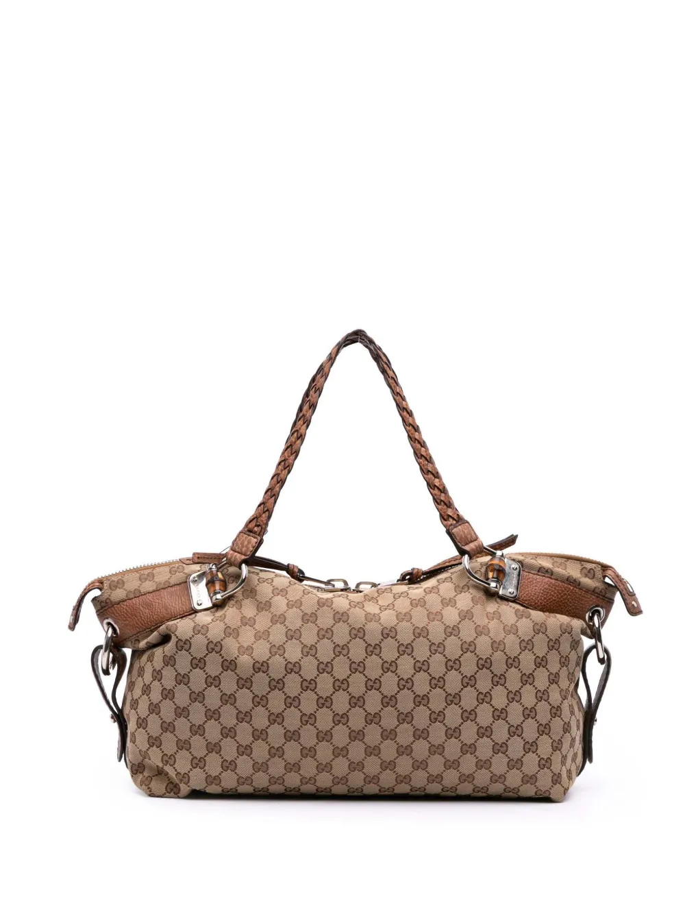 Gucci Pre-Owned 2016-2025 ミディアム GGキャンバス バンブー バー ハンドバッグ - ブラウン Gucci Pre-Owned 2016-2025 ミディアム GGキャンバス バンブー バー ハンドバッグ - ブラウン