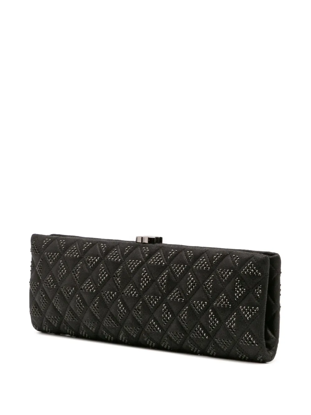 Pre-owned Chanel 2015-2016 Cc Quilted Iridescent Lambskin Crystal Long Clutch Bag In Black