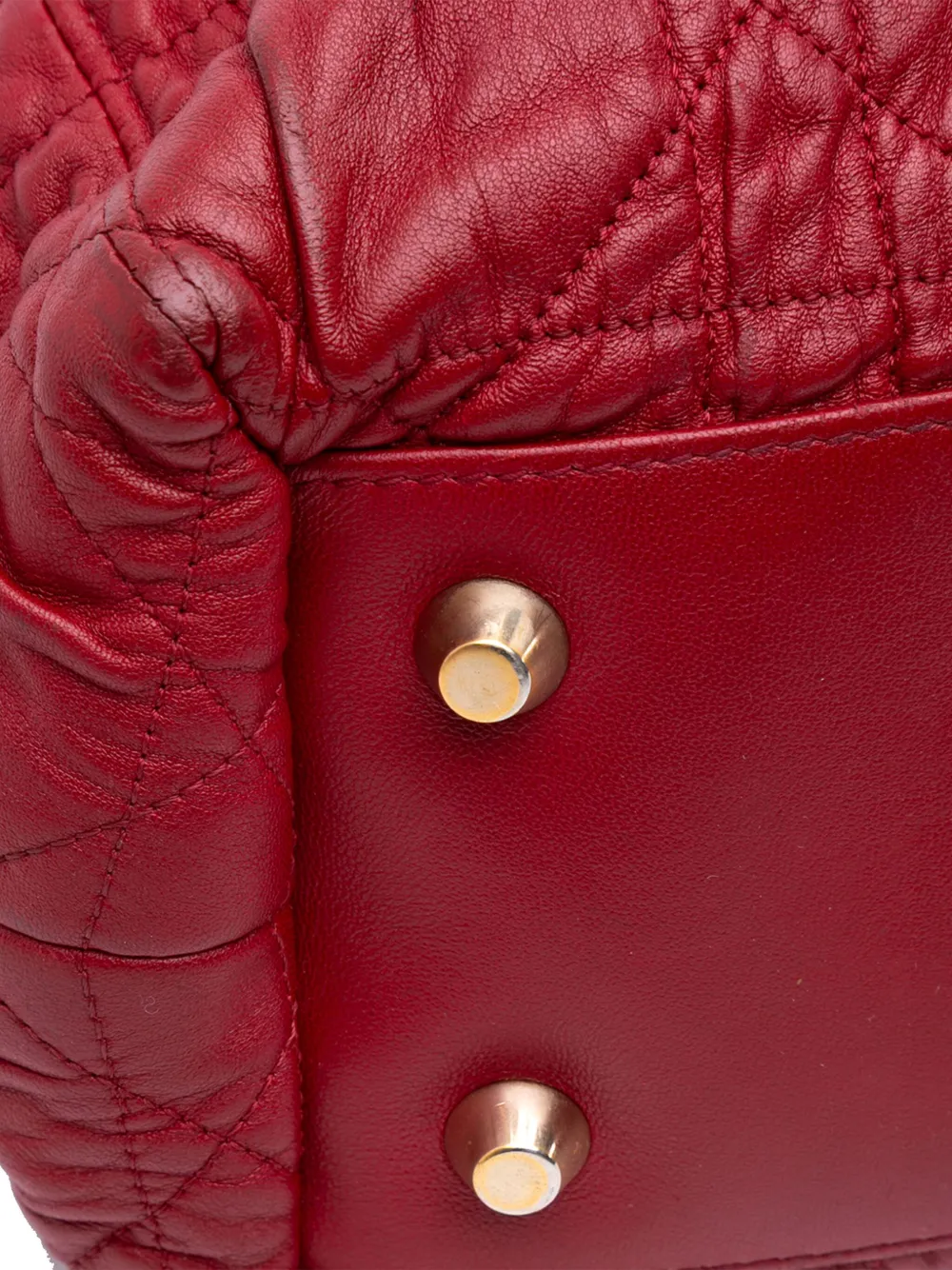 Pre-owned Dior 2011 Lambskin Gaufre Cannage Delices Tote Satchel In Red