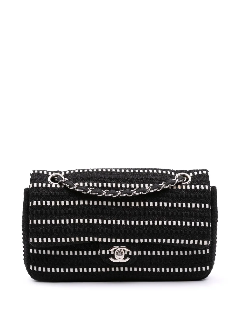 CHANEL Pre-Owned 2014 ミディアム クラシック ツイード ストライプ リボン ダブルフラップ ショルダーバッグ - CHANEL Pre-Owned 2014 ミディアム クラシック ツイード ストライプ リボン ダブルフラップ ショルダーバッグ -