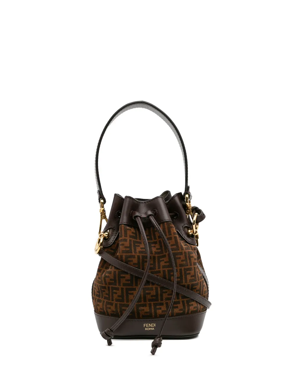 Fendi Pre-Owned 2010-2025 ミニ ズッカ スエード モン トレゾール バケットバッグ サッチェル - ブラウン Fendi Pre-Owned 2010-2025 ミニ ズッカ スエード モン トレゾール バケットバッグ サッチェル - ブラウン