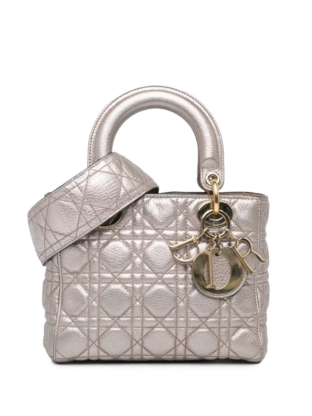 Christian Dior Pre-Owned 2017 スモール メタリック グレインカーフ カナージュ サプル レディ ディオール Christian Dior Pre-Owned 2017 スモール メタリック グレインカーフ カナージュ サプル レディ ディオール