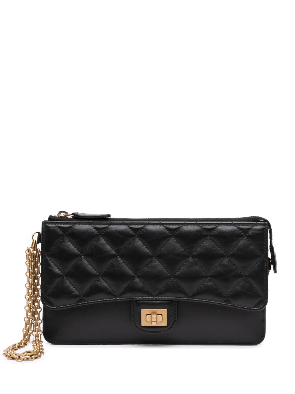 CHANEL Pre-Owned 2019 マトラッセ エイジドカーフ リイシュー ポーチウィズチェーン ハンドバッグ - ブラック CHANEL Pre-Owned 2019 マトラッセ エイジドカーフ リイシュー ポーチウィズチェーン ハンドバッグ - ブラック