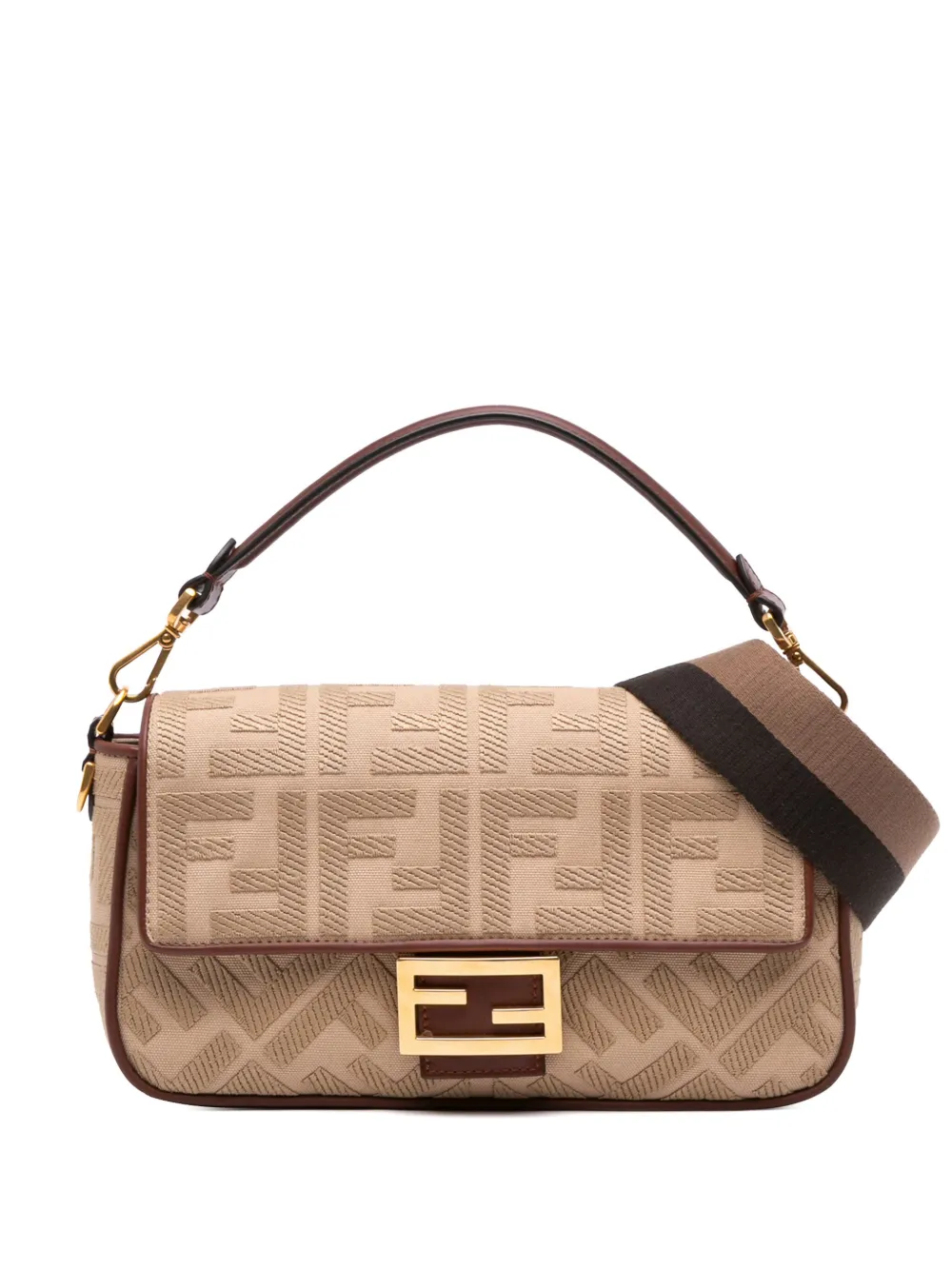 Fendi Pre-Owned 2000-2010 ズッカ エンブロイダリー キャンバス バゲット サッチェルバッグ - ブラウン Fendi Pre-Owned 2000-2010 ズッカ エンブロイダリー キャンバス バゲット サッチェルバッグ - ブラウン