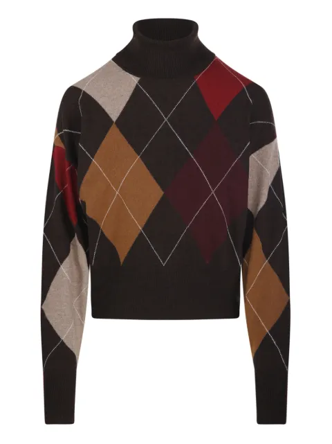Nude diamond-pattern turtleneck sweater