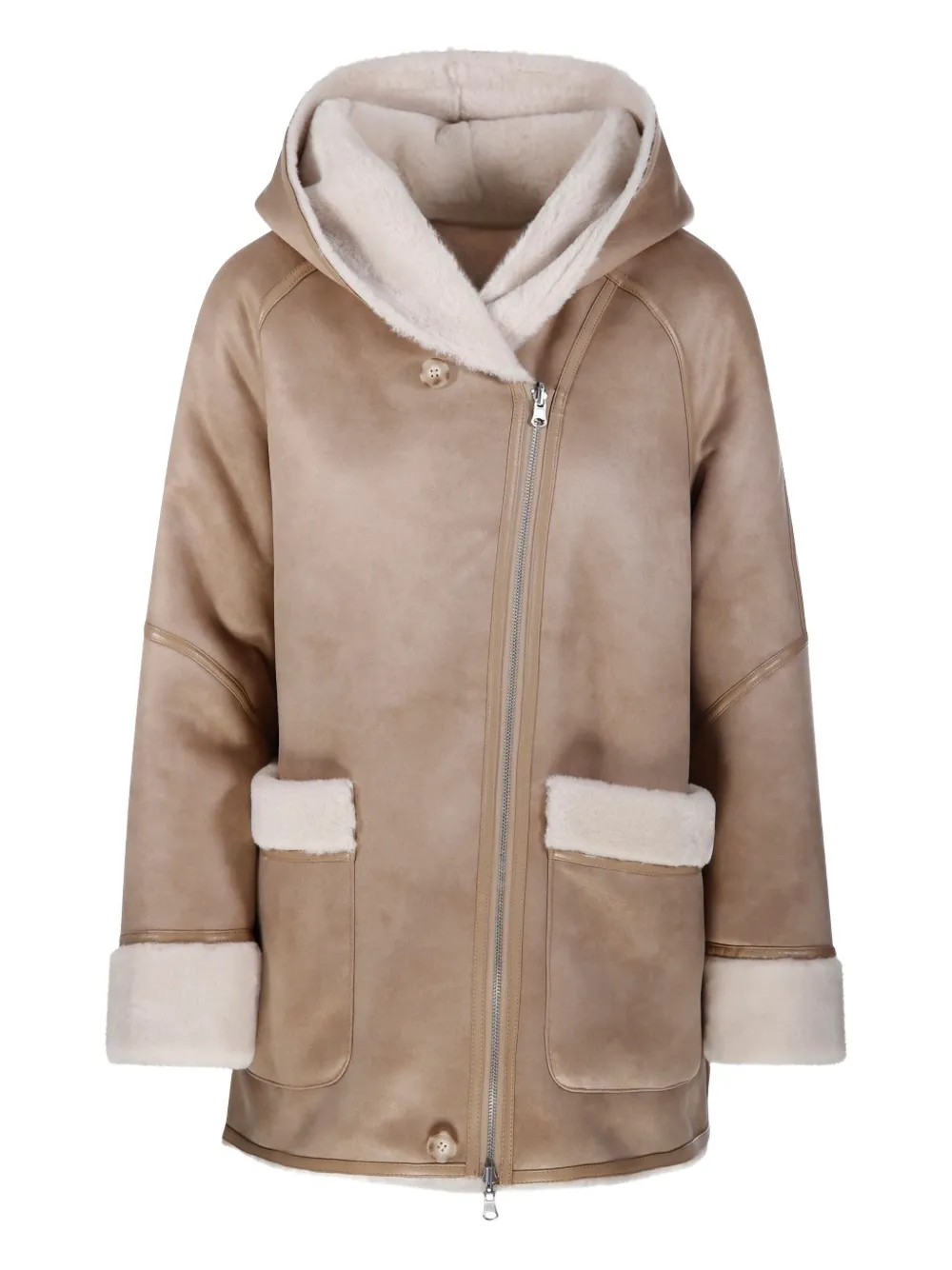 Urbancode hooded shearling coat | Neutrals | Image 1