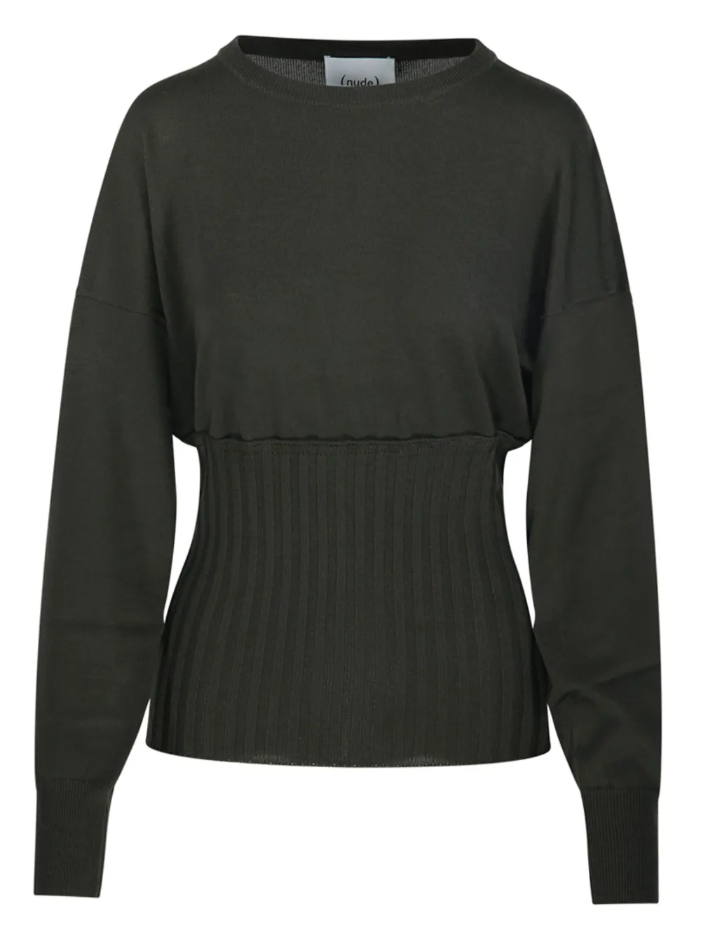 Nude Ribbed-panel Sweater In Green