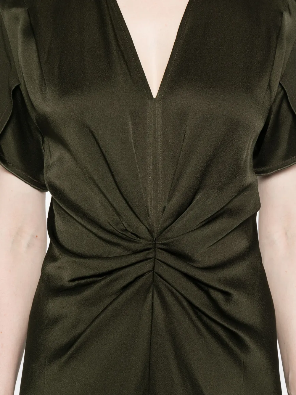 Victoria Beckham Midi-jurk met V-hals en gedraaid detail Groen