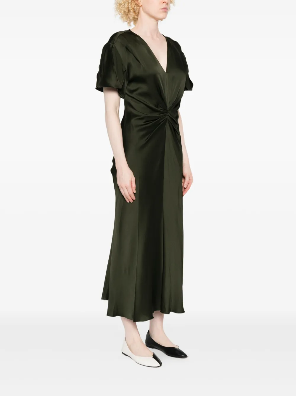 Victoria Beckham Midi-jurk met V-hals en gedraaid detail Groen