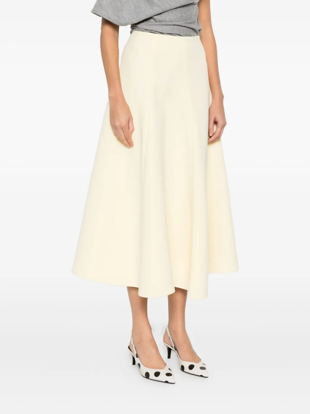 Jacquemus High Waisted Flared Midi Skirt In Gold