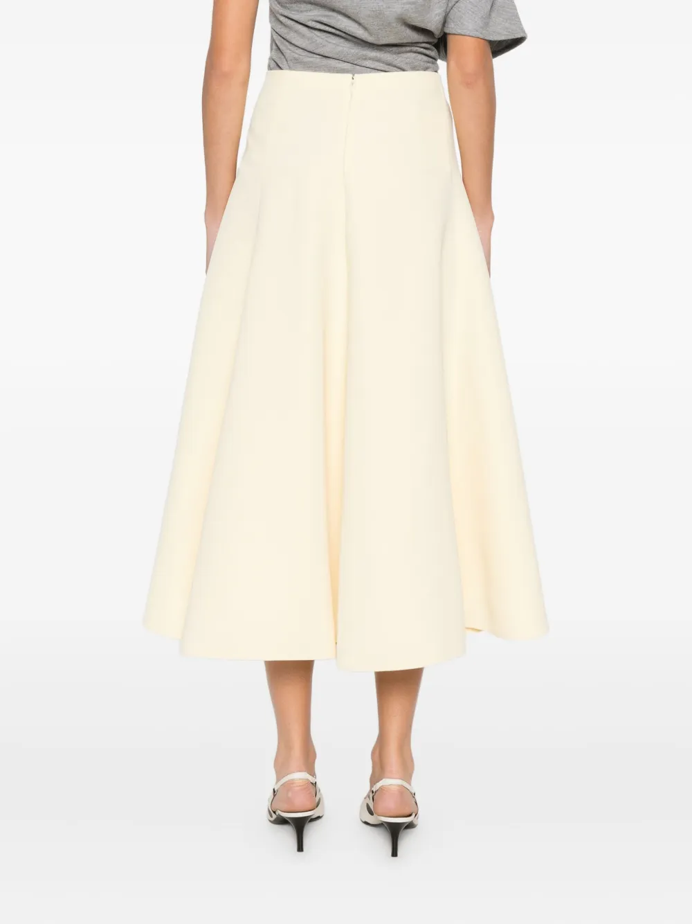 Jacquemus High Waisted Flared Midi Skirt In Gold