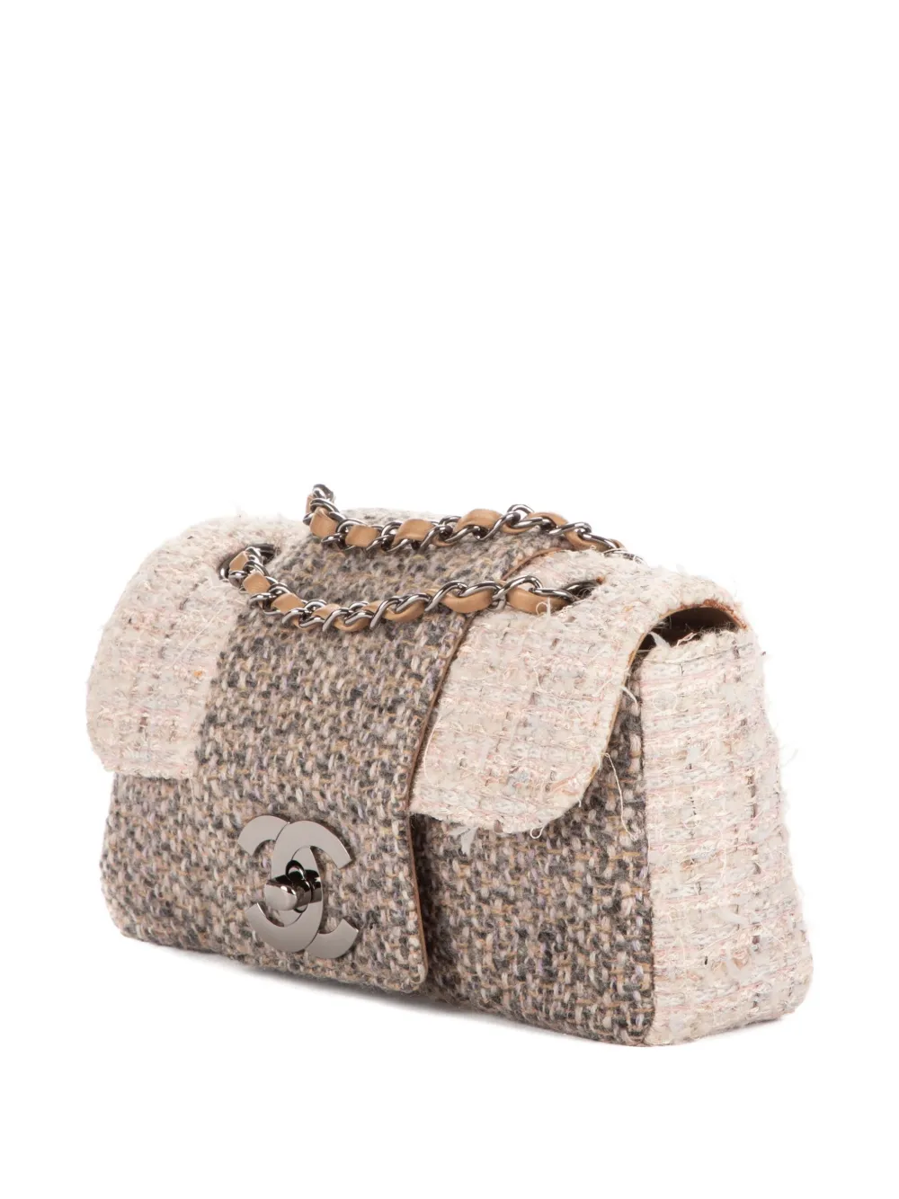 CHANEL Pre-Owned Tweed schoudertas met kettingband - Grijs