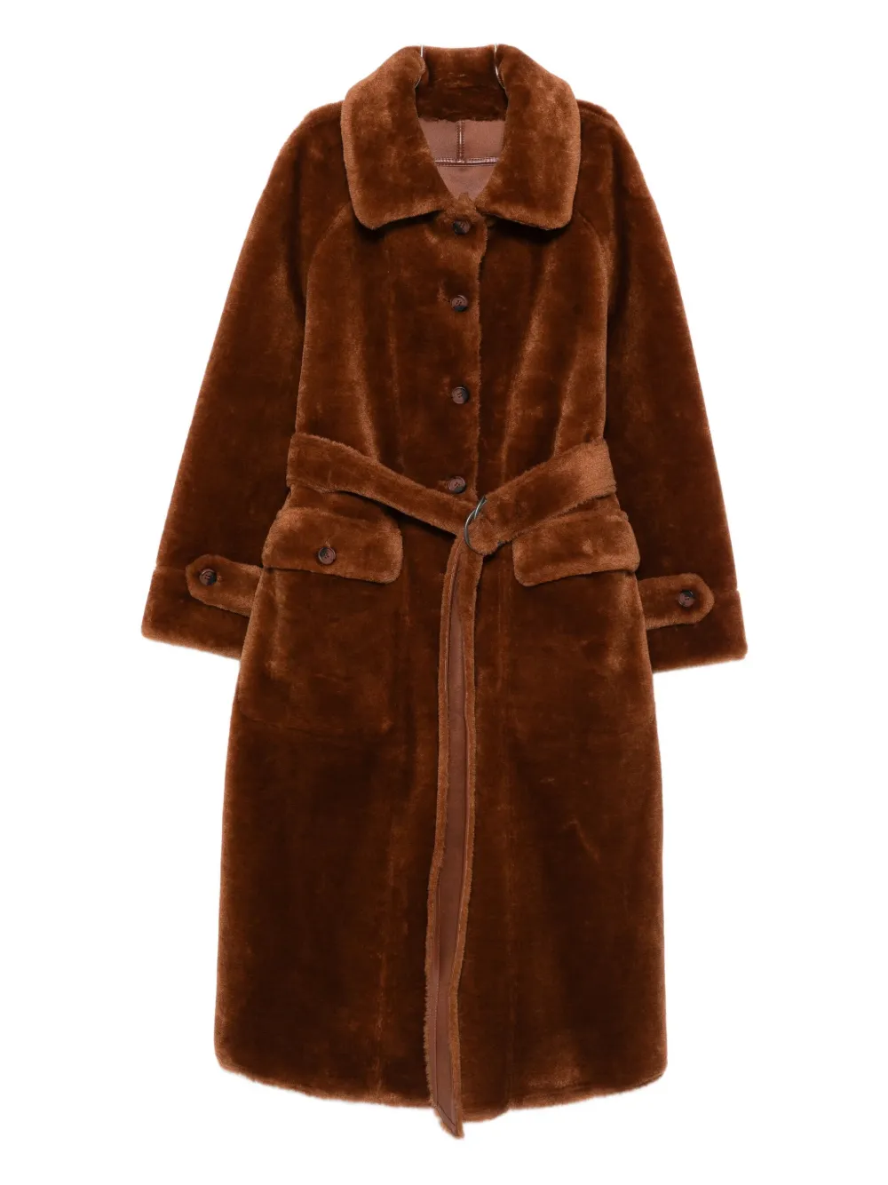 Urbancode Belted Button-front Coat In Brown