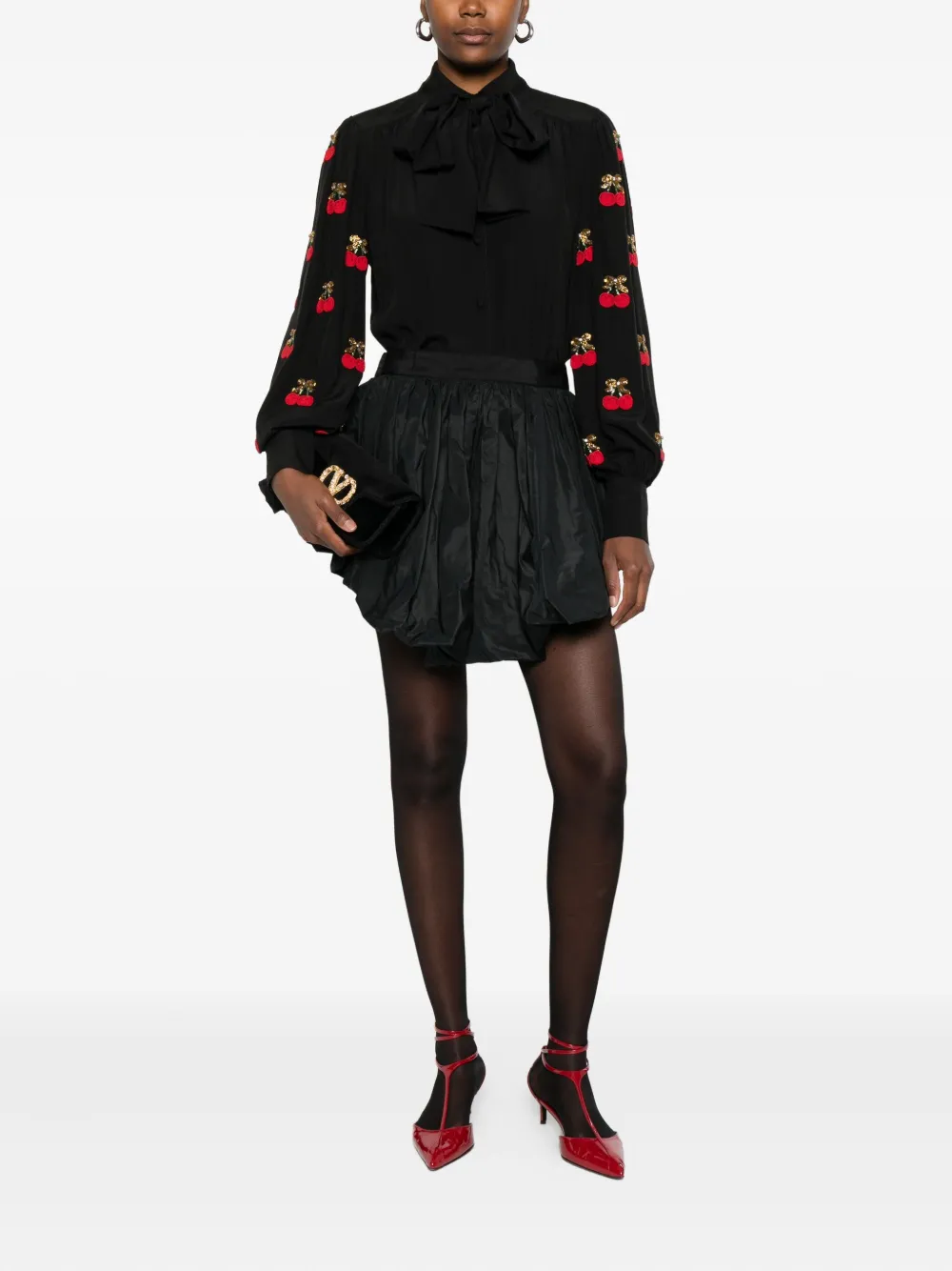 Valentino Garavani Blouse verfraaid met kersen en strik - Zwart