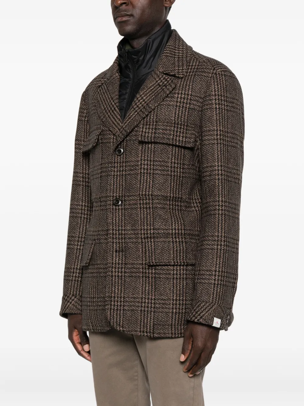Peuterey Check-pattern Flap-pocket Blazer In Brown