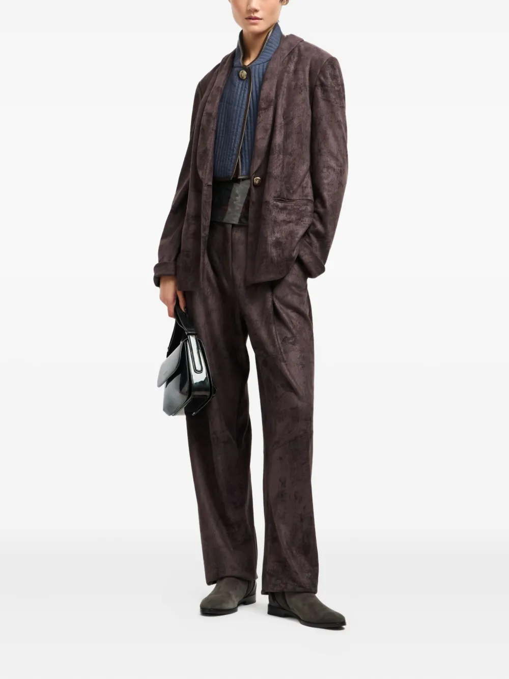Giorgio Armani Single-breasted Jacket In Alcantara-effect Jersey In Brown